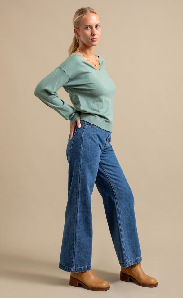 V Neck Single Jersey Sweater Sage