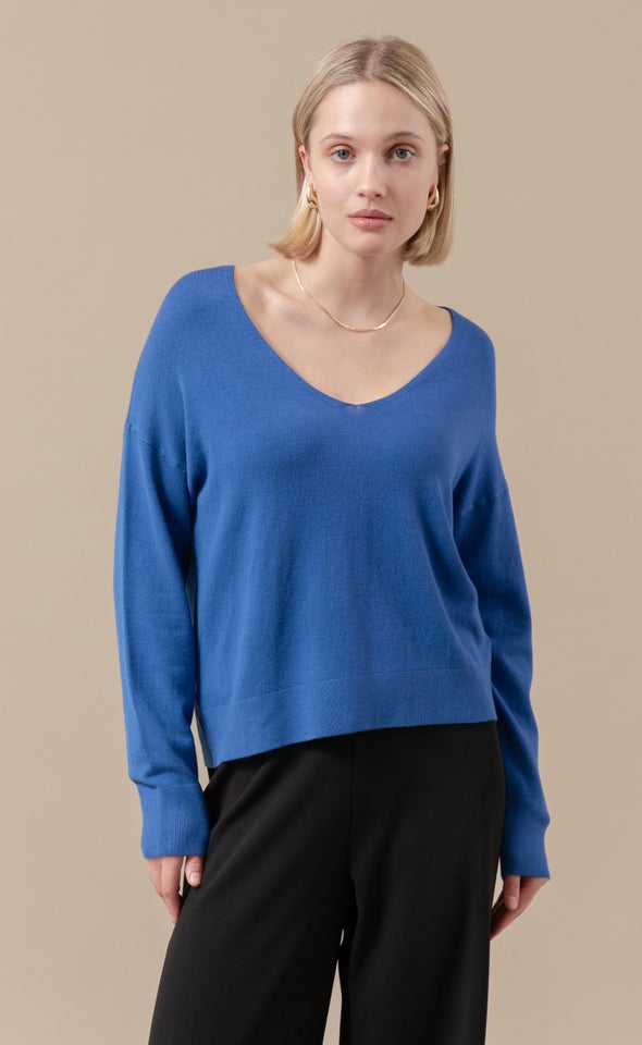 V Neck Sweater Cobalt