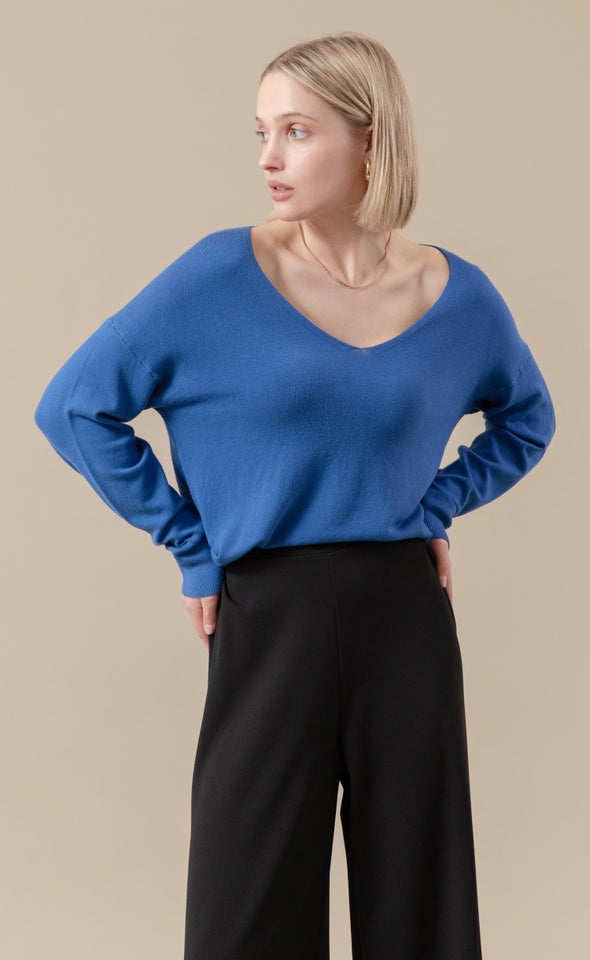 V Neck Sweater Cobalt