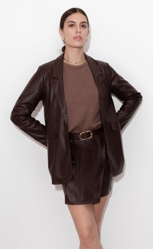 Vegan Leather Cross Front Mini Raisin