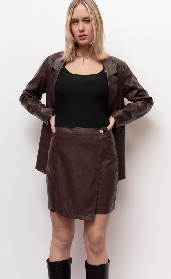 Vegan Leather Cross Front Mini Raisin