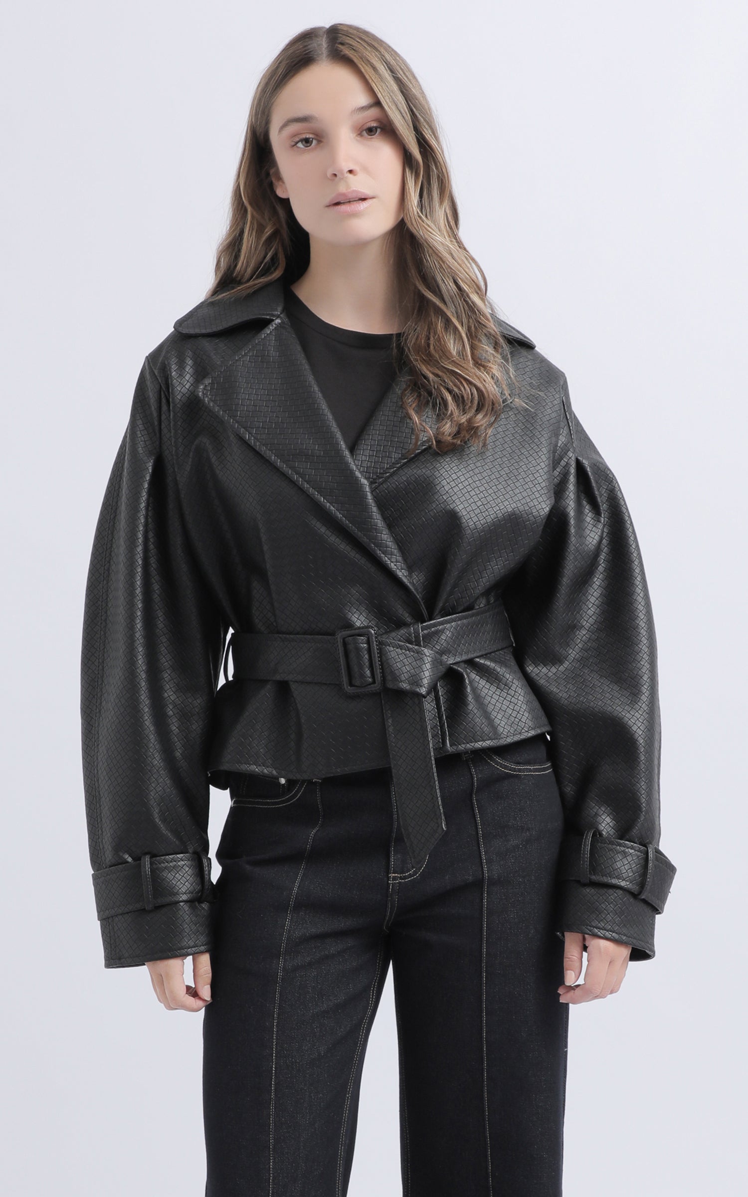 Shop our Vegan Leather Cross Hatch Jacket in Black | Pagani