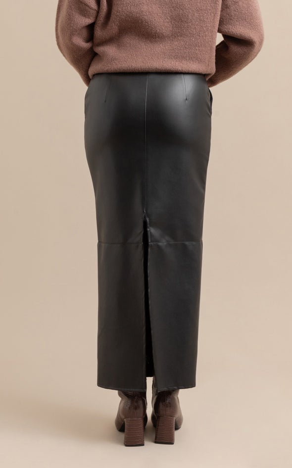 Vegan Leather Midi Skirt Black