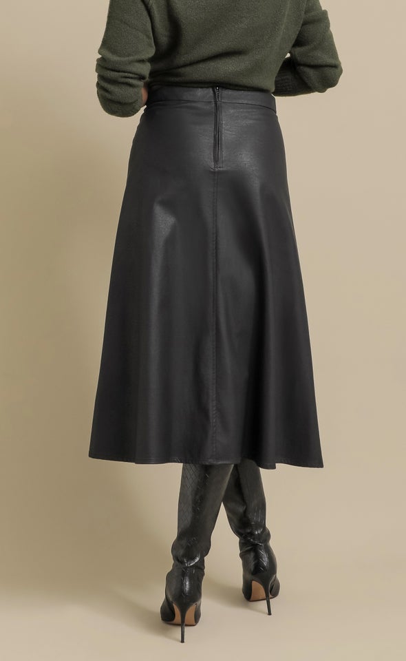 Vegan Leather Midi Skirt Black