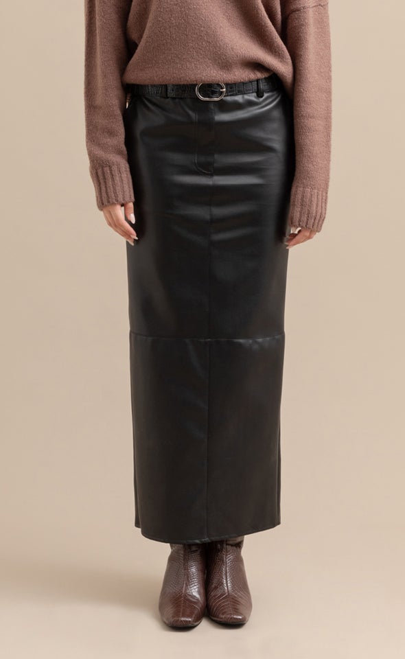 Vegan Leather Midi Skirt Black