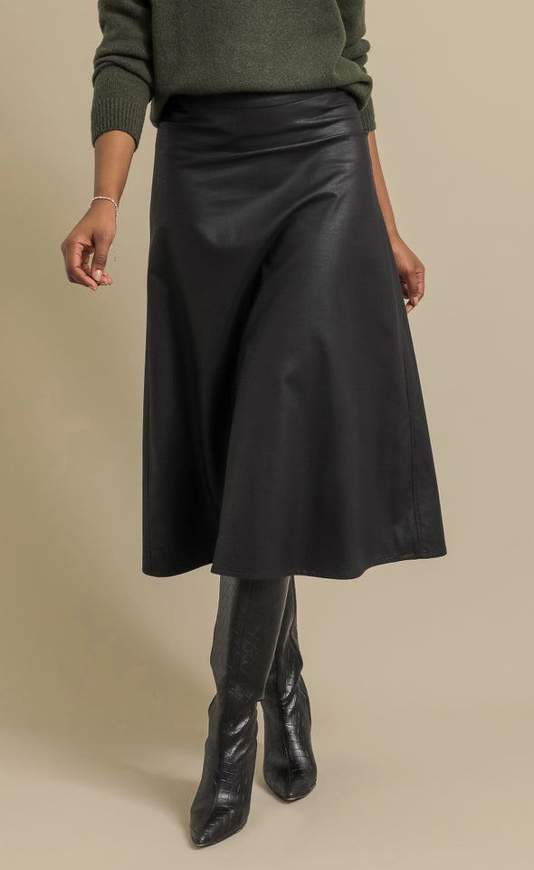 Vegan Leather Midi Skirt Black