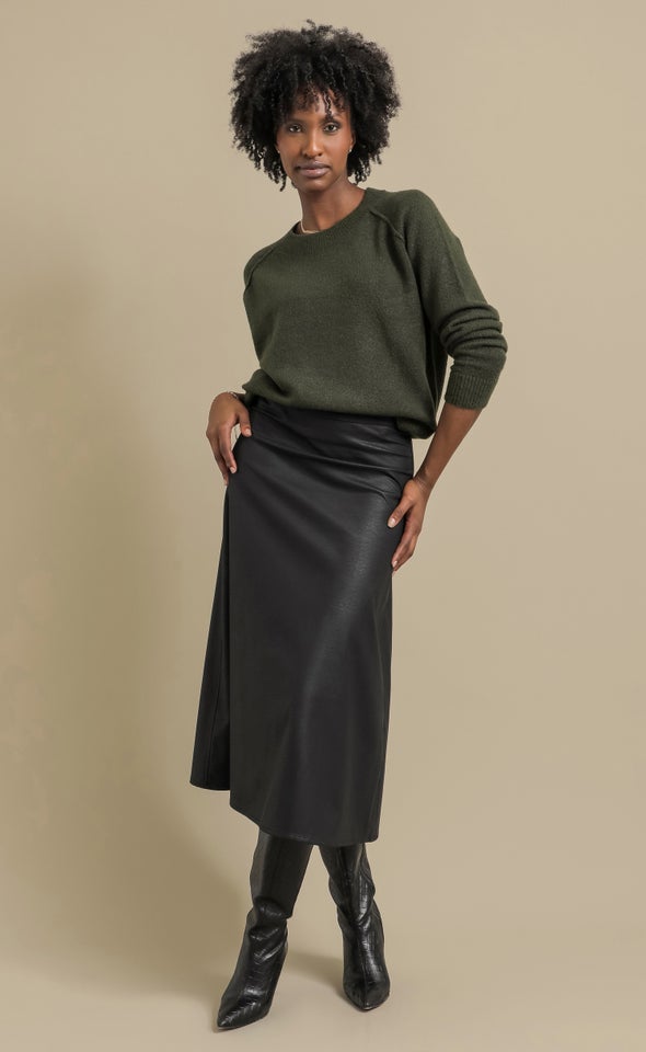 Vegan Leather Midi Skirt Black