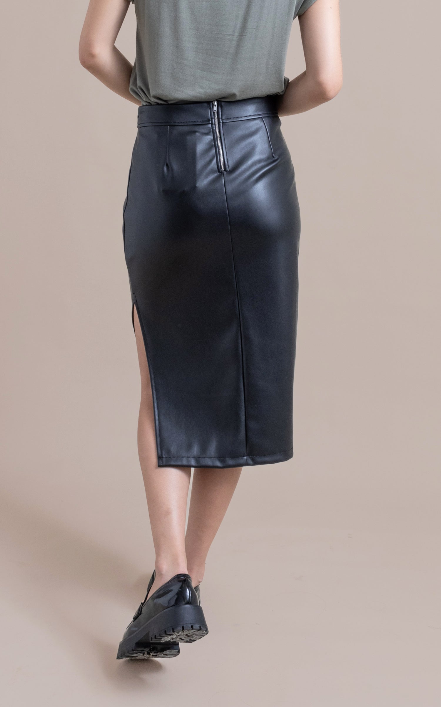 NONchalant Label Kai Vegan Leather Midi Skirt | INTERMIX®