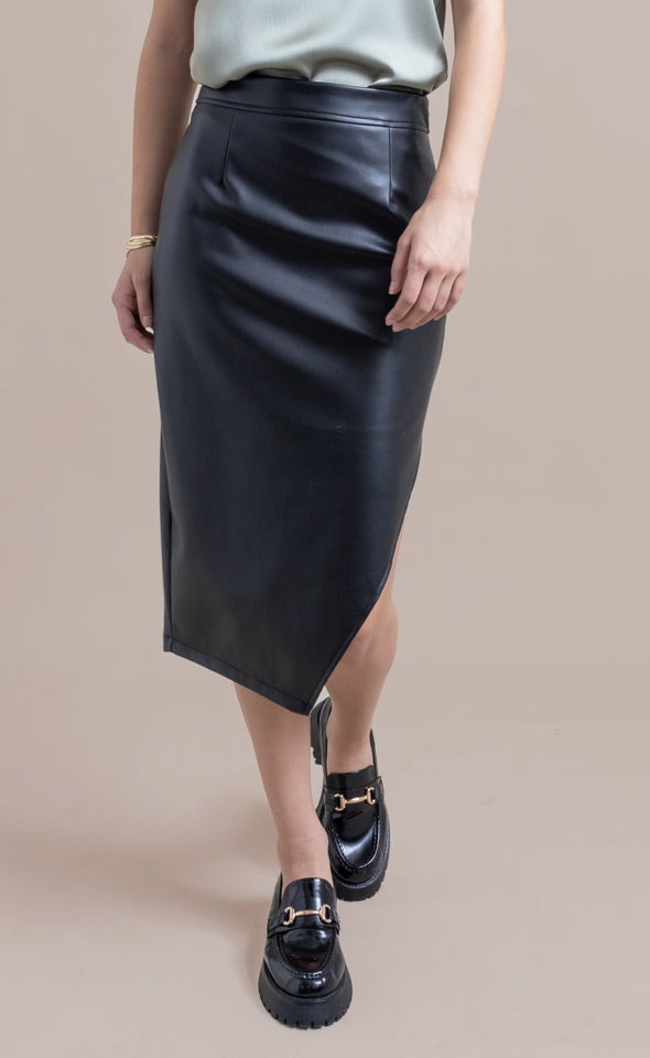 Vegan Leather Side Split Midi Black