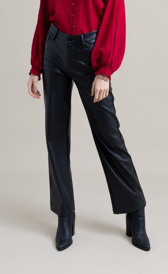 Vegan Leather Tailored Pants Black