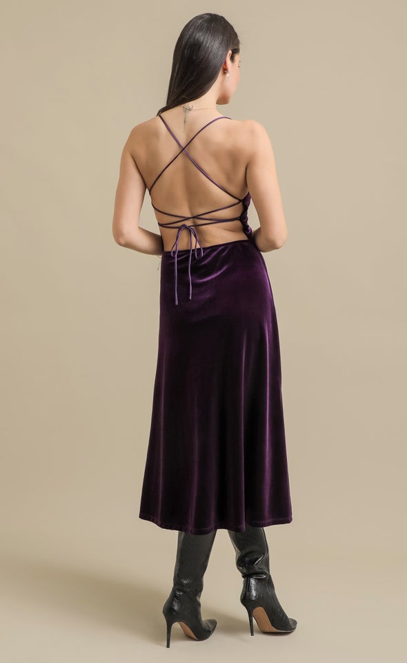 Velvet Cross Back Dress Dark Purple