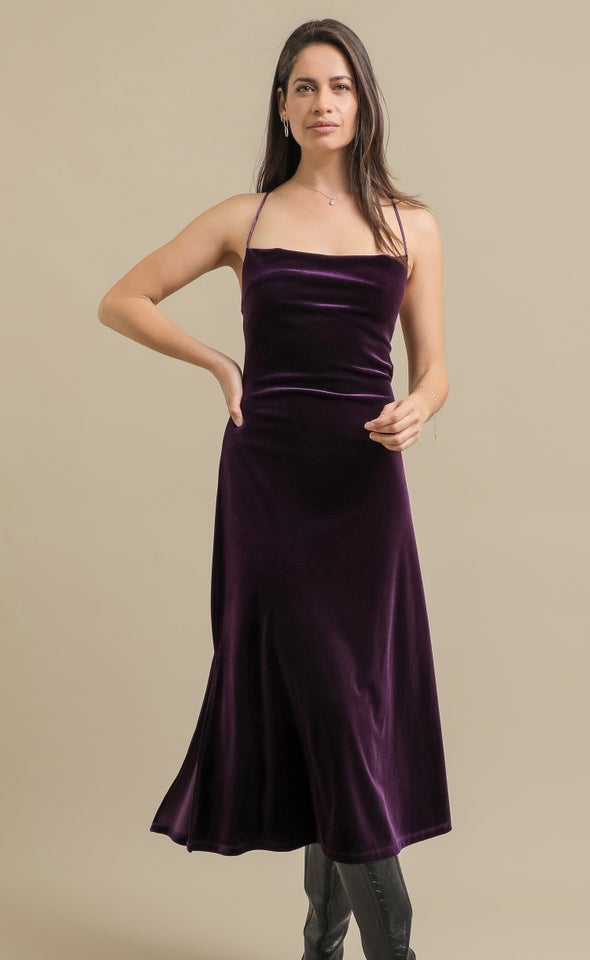 Velvet Cross Back Dress Dark Purple