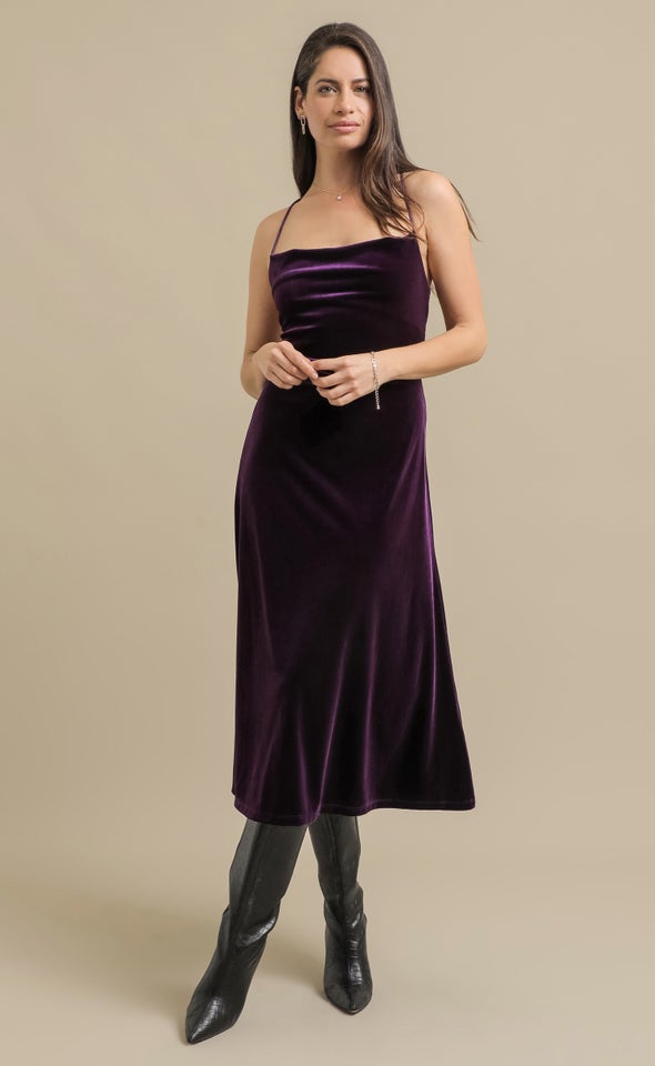 Velvet Cross Back Dress Dark Purple