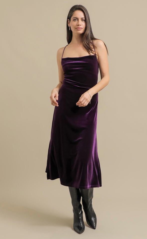 Velvet Cross Back Dress Dark Purple