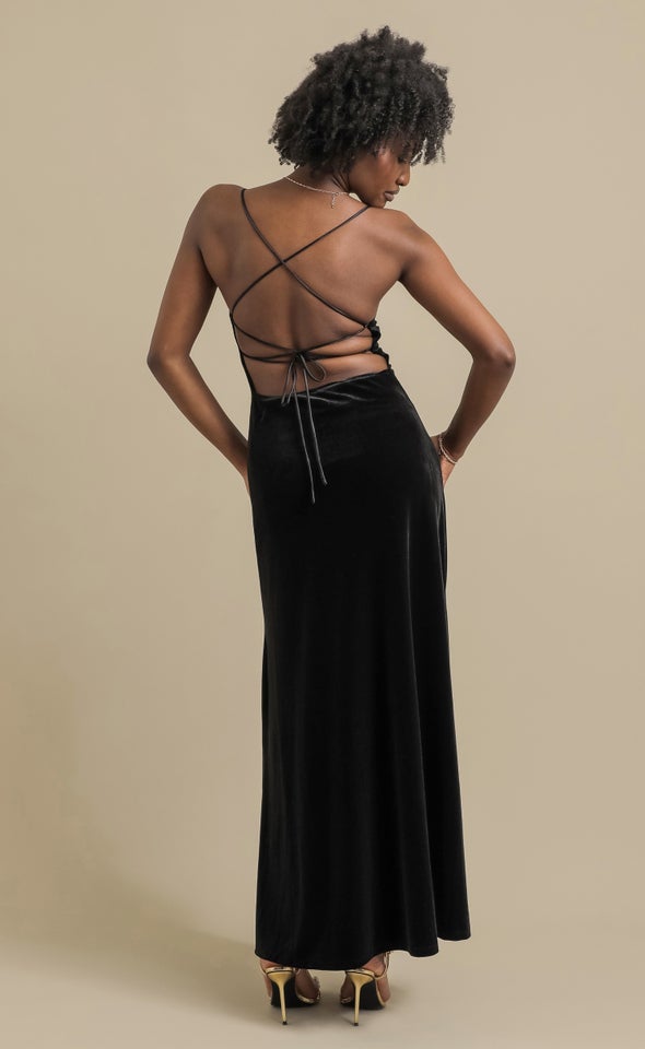 Velvet Cross Back Gown Black