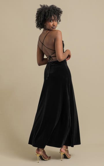 Shop our Velvet Cross Back Gown in Black | Pagani