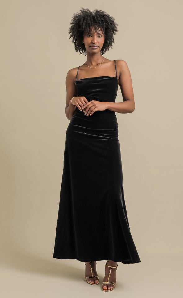 Velvet Cross Back Gown Black