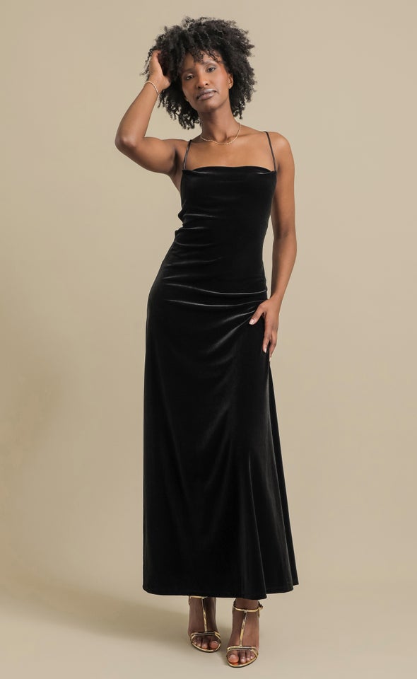 Velvet Cross Back Gown Black