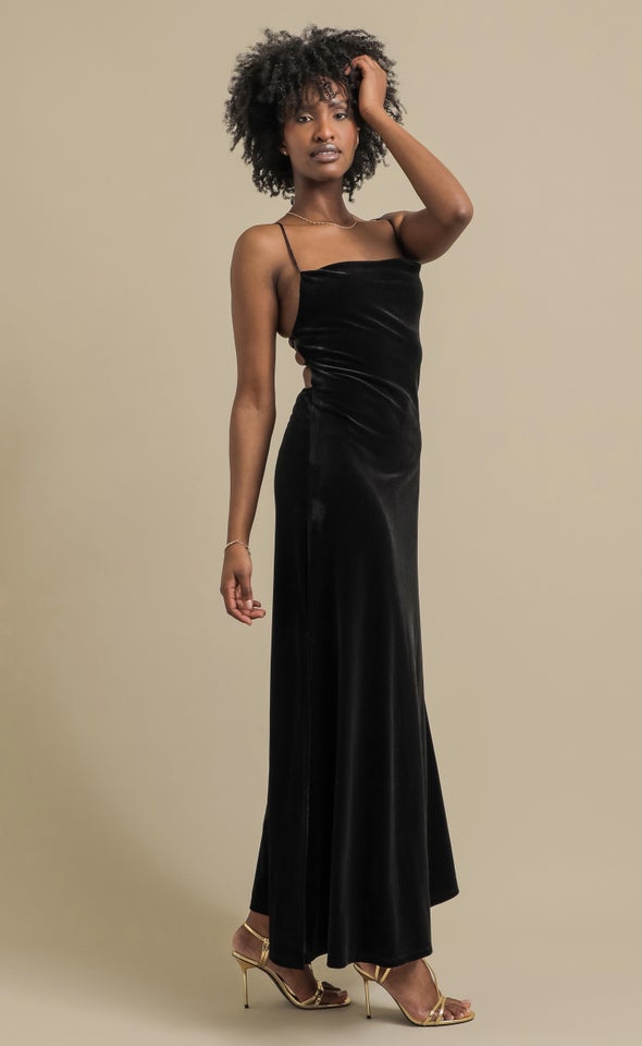 Velvet Cross Back Gown Black