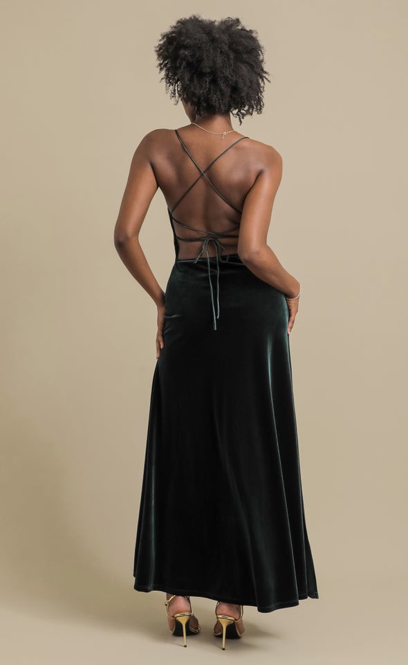 Velvet Cross Back Gown Emerald