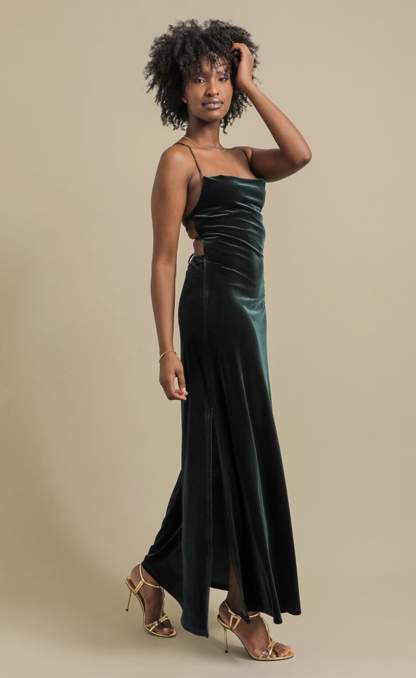 Velvet Cross Back Gown Emerald