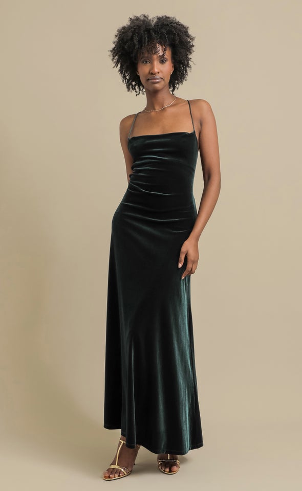 Velvet Cross Back Gown Emerald