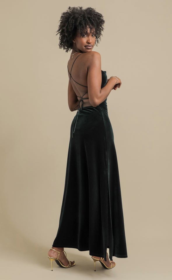 Velvet Cross Back Gown Emerald