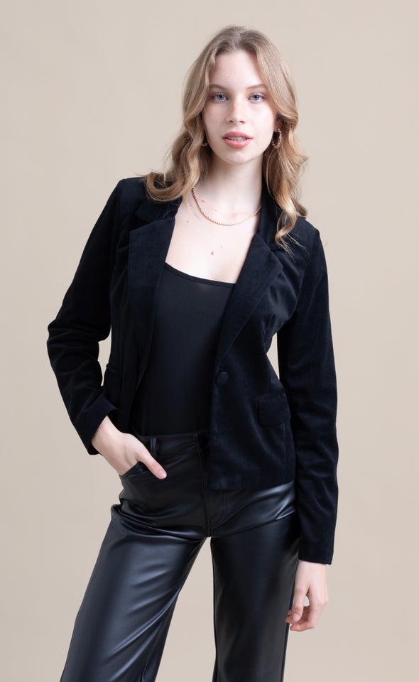 Velvet Fitted Blazer Black