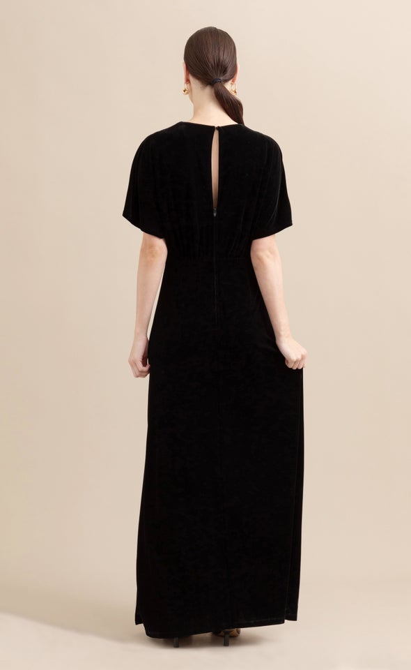 Velvet Flutter Sleeve Gown Black