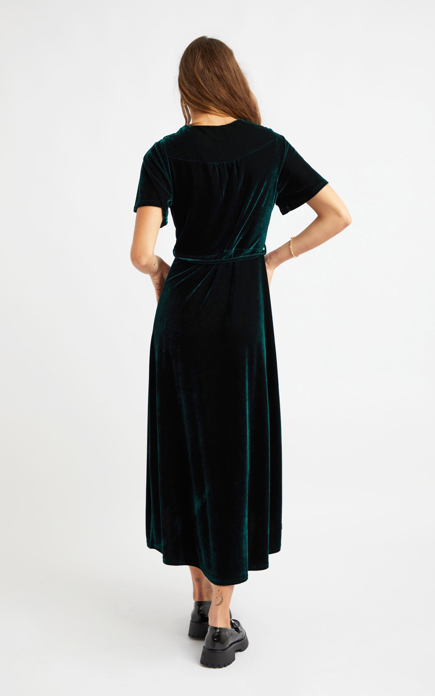 Velvet Flutter Sleeve Wrap Dress | Pagani