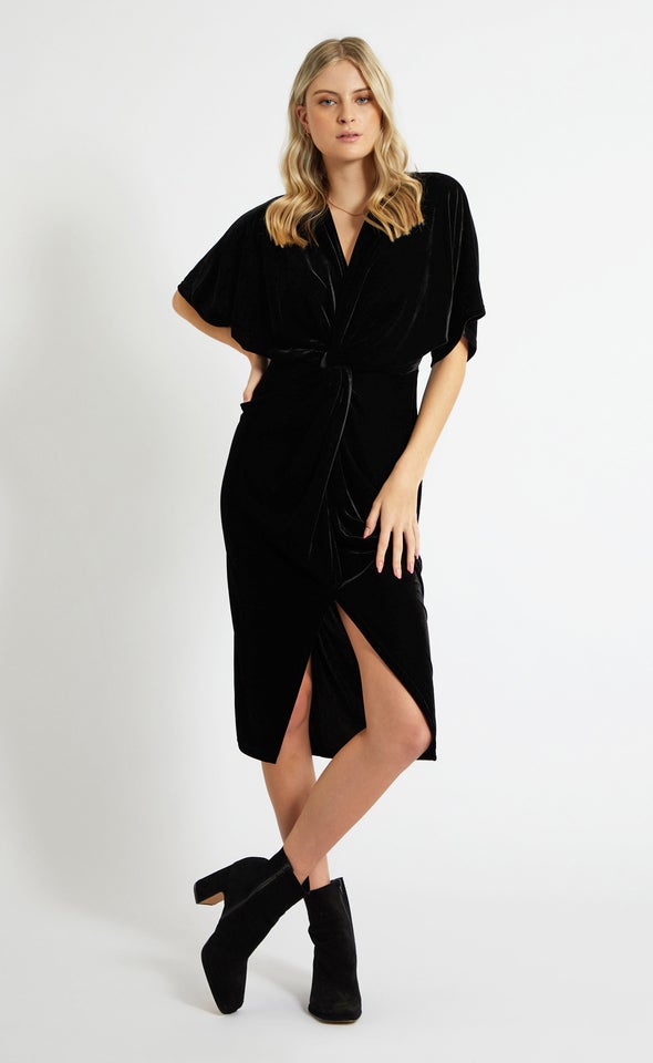 Velvet Kimono Sleeve Dress Black