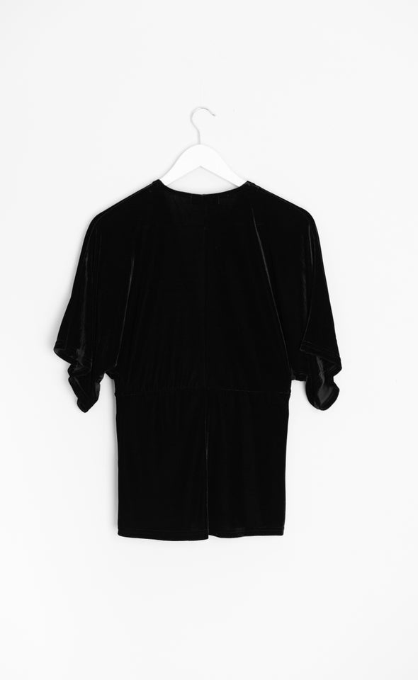 Velvet Kimono Sleeve Top Black