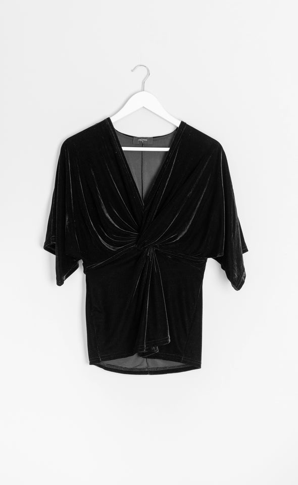 Velvet Kimono Sleeve Top Black