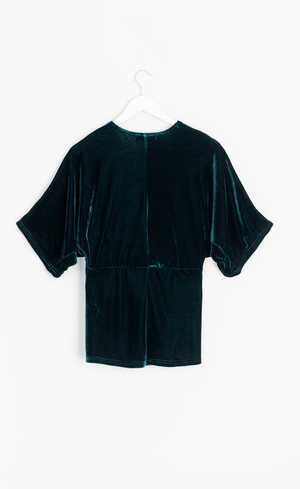 Velvet Kimono Sleeve Top Emerald