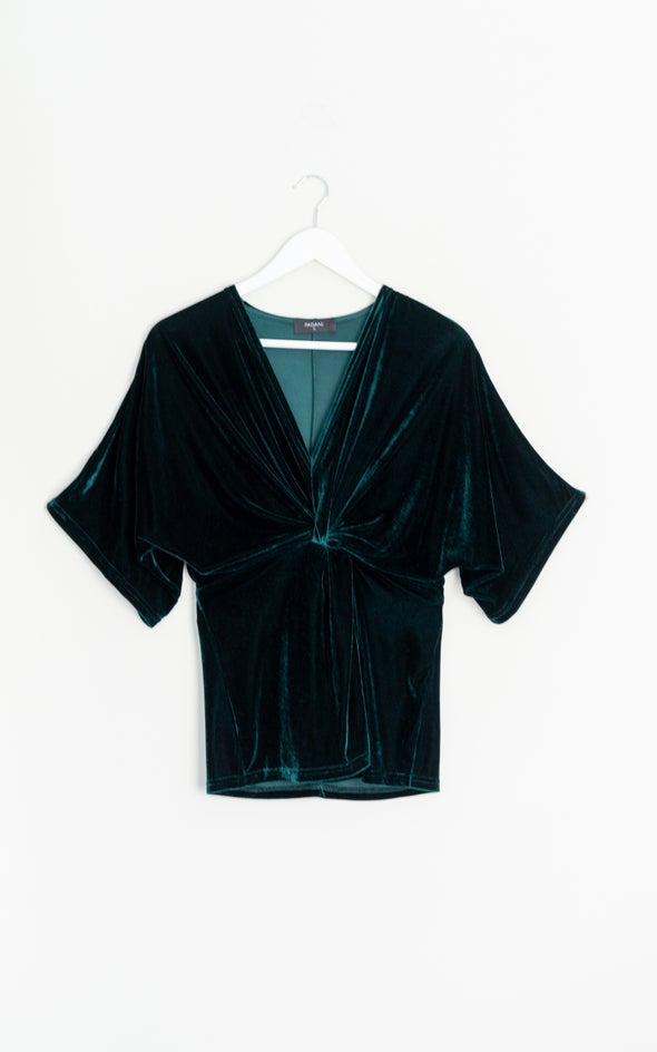 Velvet Kimono Sleeve Top Emerald