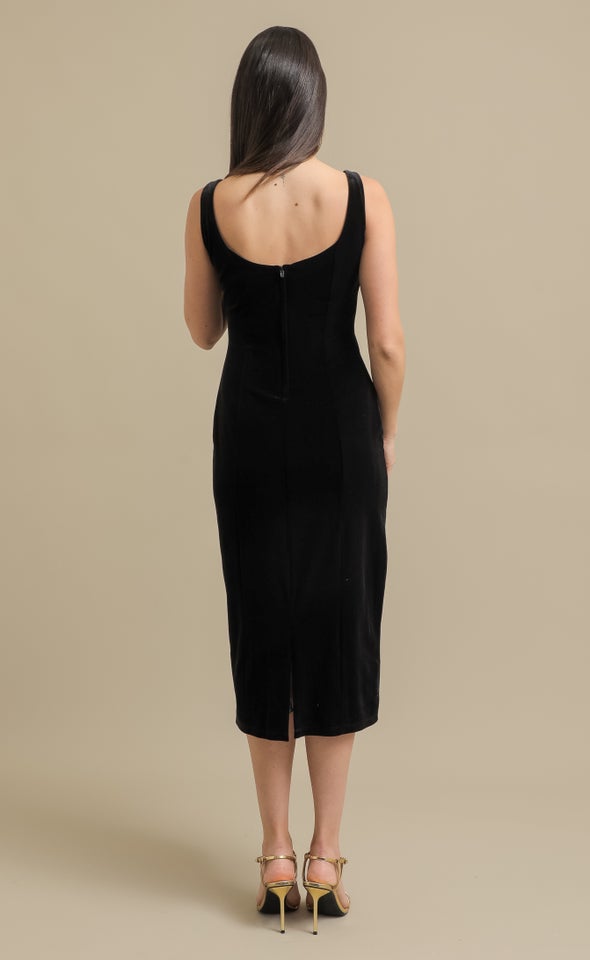Velvet Midi Sweetheart Dress Black
