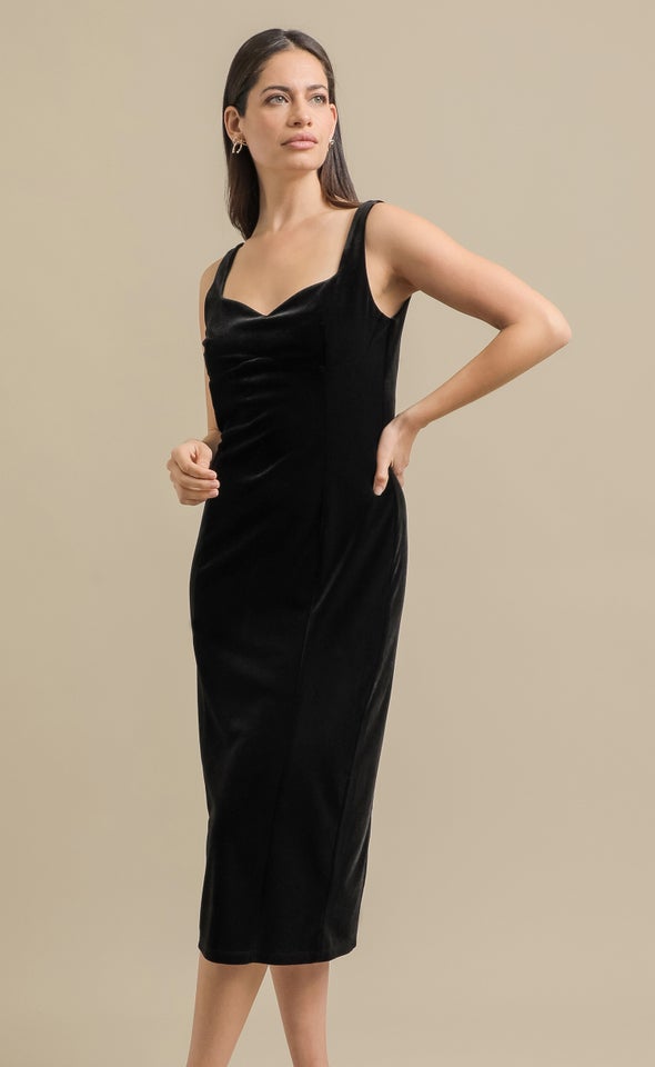 Velvet Midi Sweetheart Dress Black