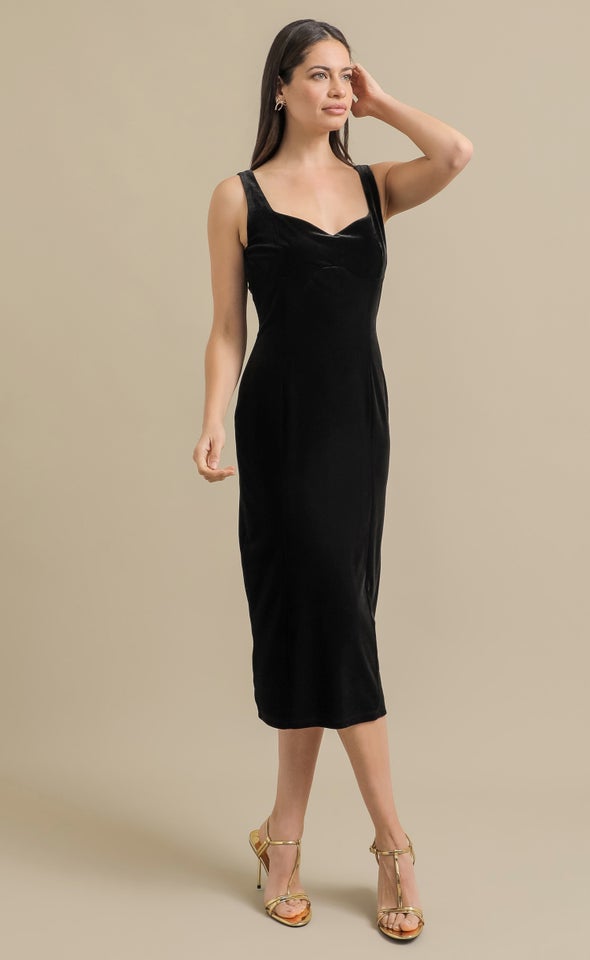 Velvet Midi Sweetheart Dress Black