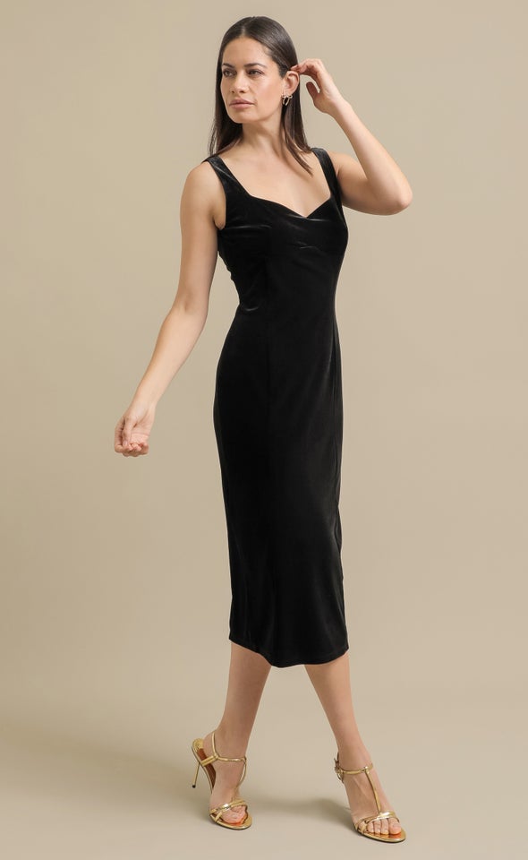 Velvet Midi Sweetheart Dress Black
