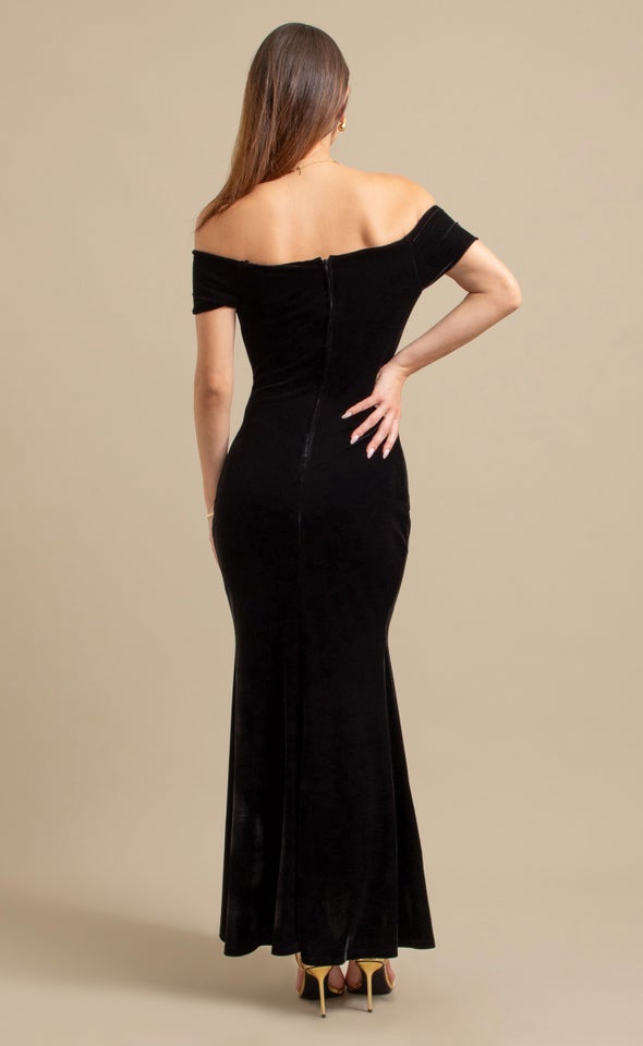 Velvet Off The Shoulder Gown Black