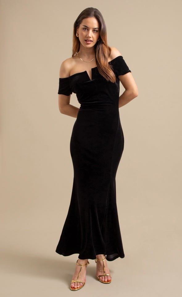 Velvet Off The Shoulder Gown Black