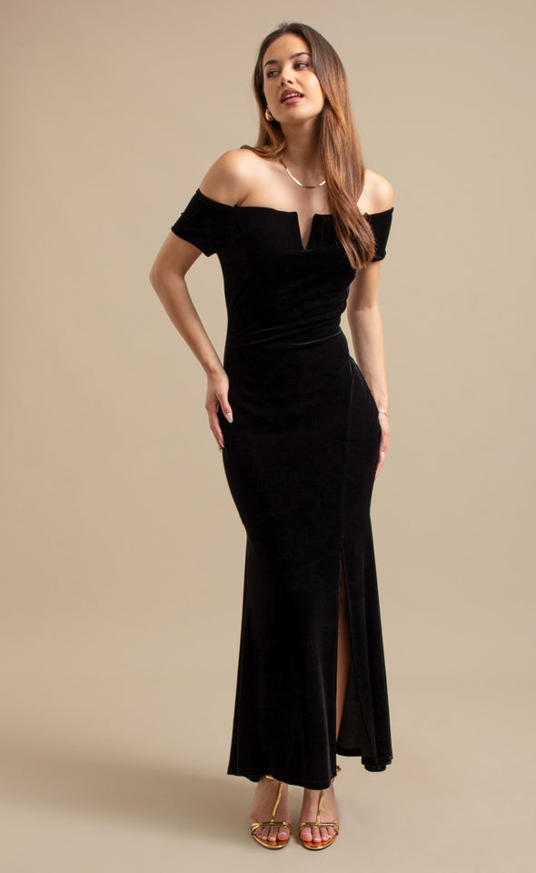 Velvet Off The Shoulder Gown Black