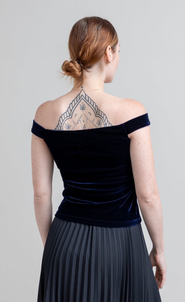 Velvet Off The Shoulder Top Navy