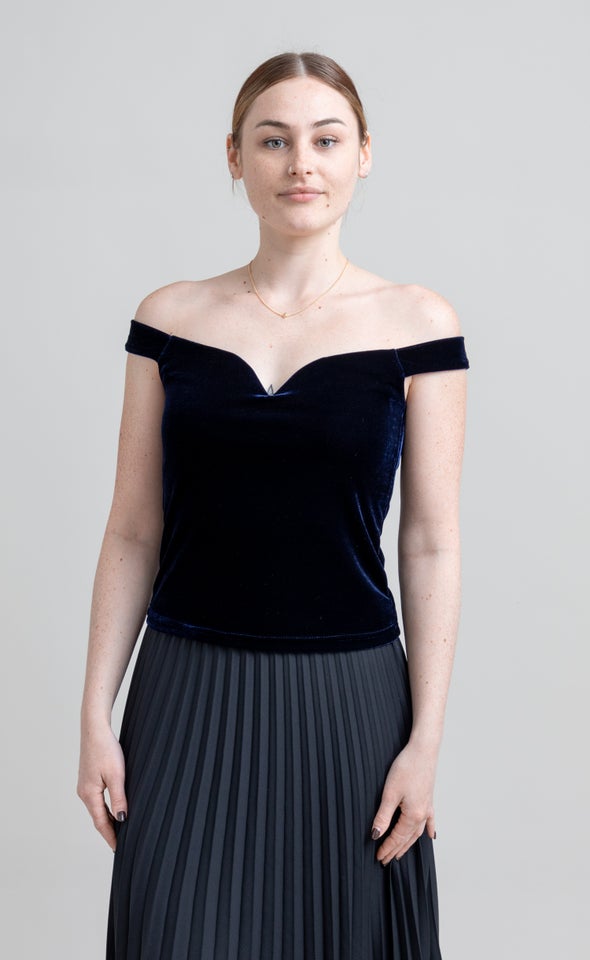 Velvet Off The Shoulder Top Navy