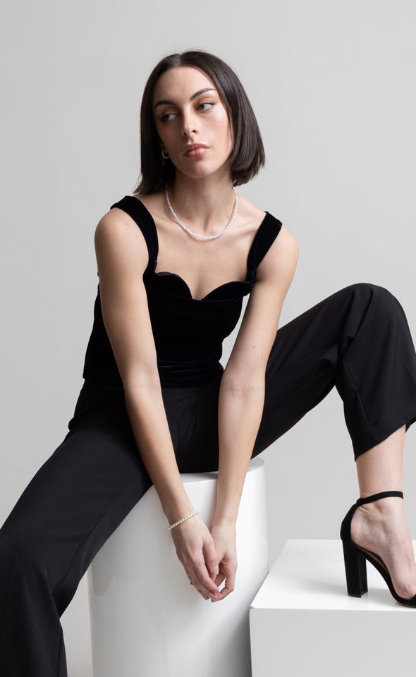 Velvet Off The Shoulder Top Navy
