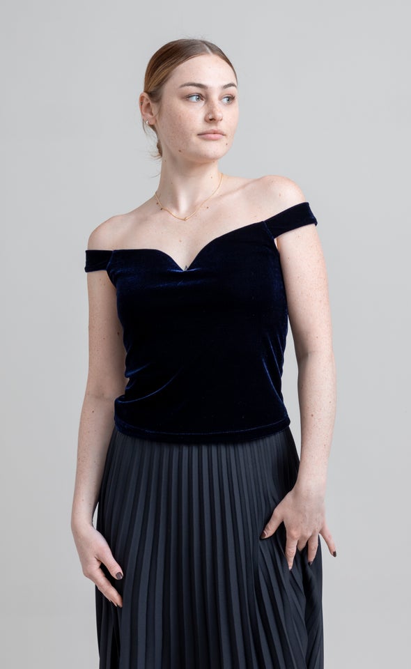 Velvet Off The Shoulder Top Navy