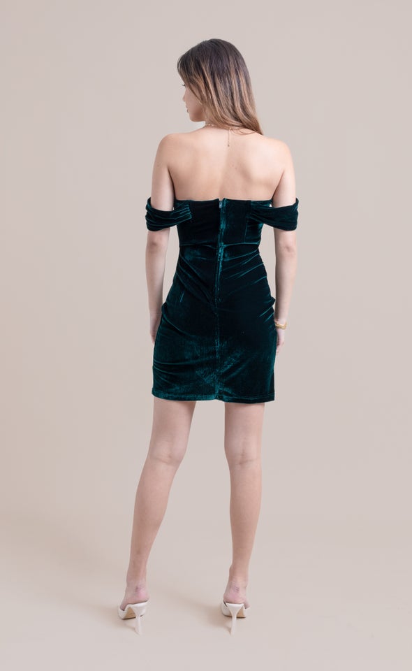 Velvet Pleated Corset Dress Emerald
