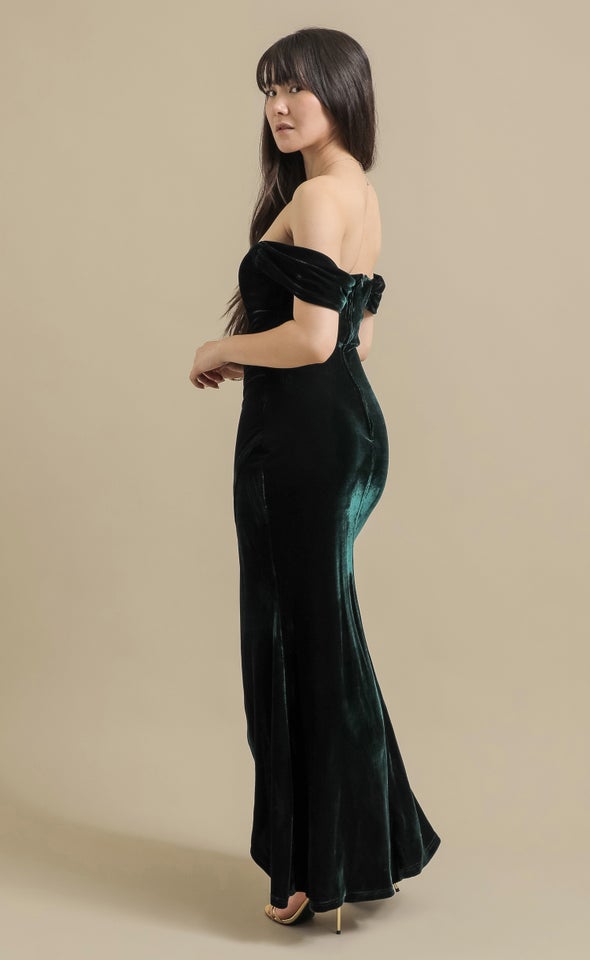 Velvet Pleated Corset Gown Emerald