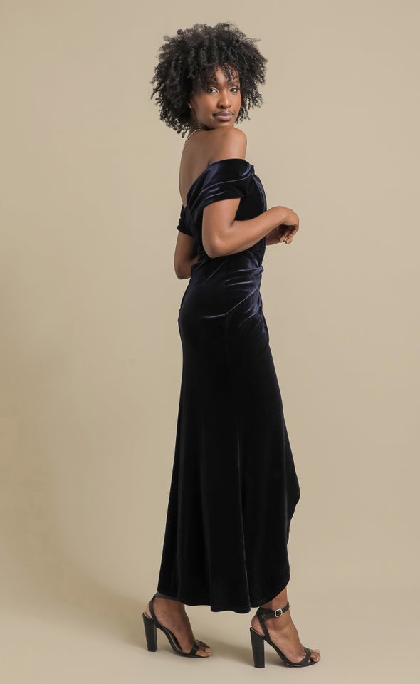 Velvet Pleated Corset Gown Ink