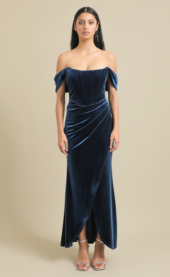 Velvet Pleated Corset Gown Jewel